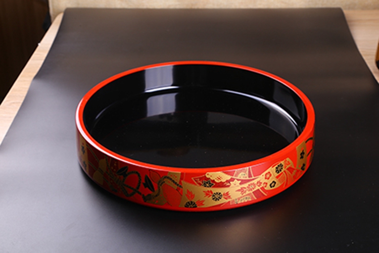 日本漆器 富士型桶 朱结 料理圆盘 刺身圆盘